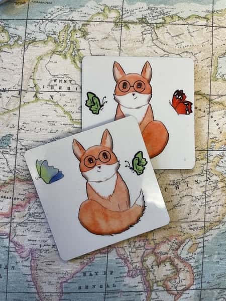 Fox wearing glasses coasters pack of 2 for £6