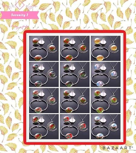 Poppy Pattern Necklace & Earrings & Bracelet Set - 12 Designs
