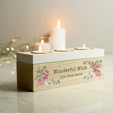 £14.99 - Free UK Delivery -  Floral Watercolour Triple Tealight Box Personalised