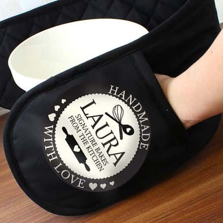 £19.99 - Free UK Delivery - Handmade With Love Black Oven Gloves Personalised