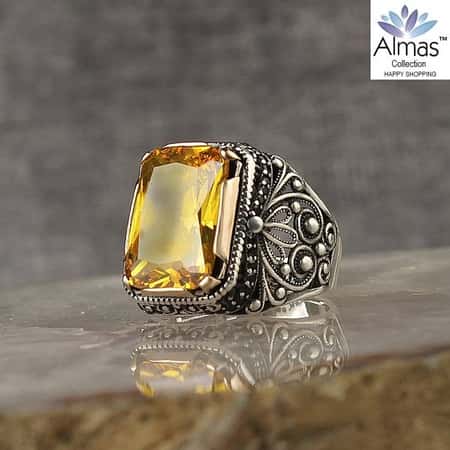 Citrine Stone in Sterling Silver Ring, Handcrafted Citrine stone in 925 Sterling Silver Ring,