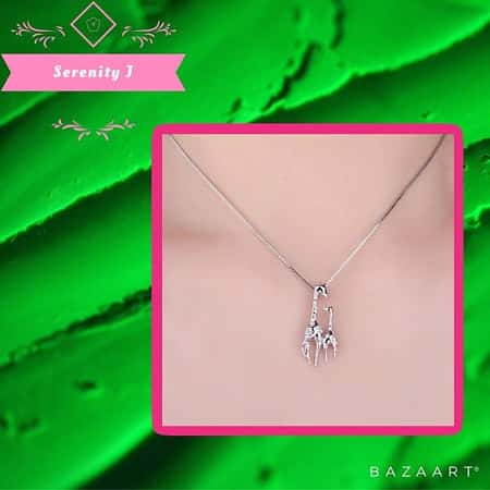 925 Sterling Silver Mother and Baby Giraffe CZ Pendant £17.95