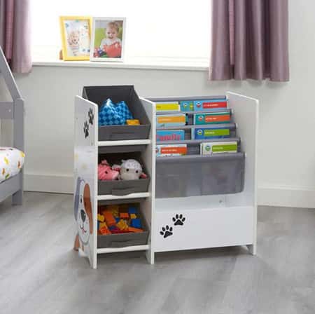 £45.99 - Free UK Delivery -  Kids Cat and Dog Book Display Unit with 3 Fabric Storage Boxes