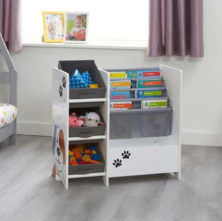 £45.99 - Free UK Delivery - Kids Cat and Dog Book Display Unit with 3 Fabric Storage Boxes