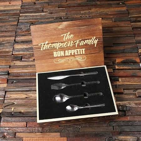 WAS £75.99 NOW £69.99 - Free UK Delivery - 24 Piece Cutlery Set With Wood Box Personalised