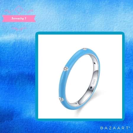 Blue 925 Sterling Silver CZ Stackable Enamel Ring £20.95