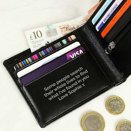 £18.99  Free UK Delivery -  Black Leather Wallet - Personalised