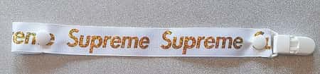 Supreme White and Gold Dummyclip Pacifier strap
