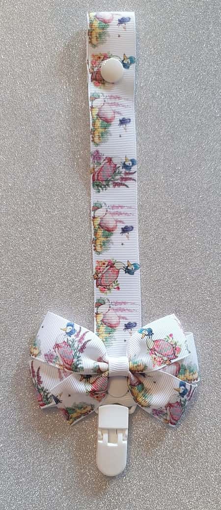 Jemima Puddleduck Bow Dummyclip Pacifier Strap