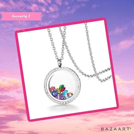Round Floating Charm Locket Necklace with Birthstones £10.95