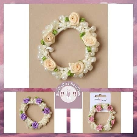 Pearl bead and cream twisted ribbon scrunchie with rosebuds £4.99