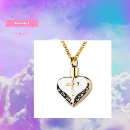 Gold Plated White Heart with Cross and Crystals Memorial Ashes Necklace £19.95