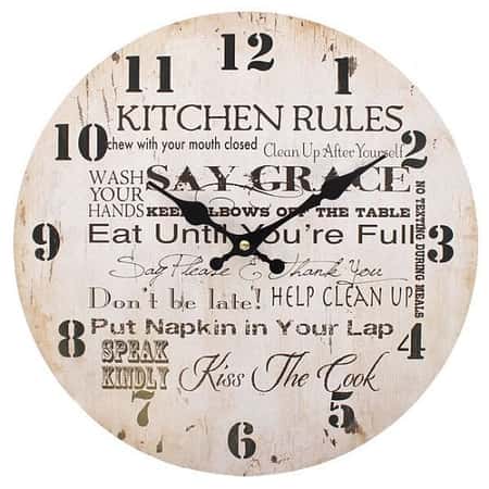 £15.99 - Free UK Delivery - Distressed Look Kitchen Rules Wall Clock