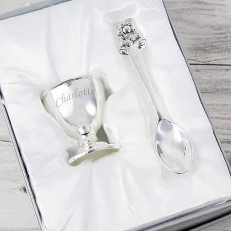 £22.99 - Free UK Delivery - Silver Egg Cup & Spoon Personalised