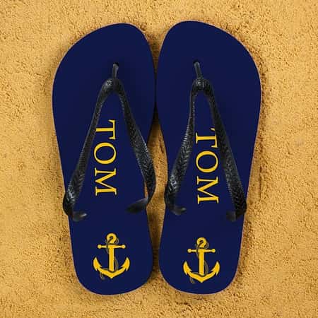 £19.99 - Free UK Delivery - Anchor Style Personalised Blue Flip Flops