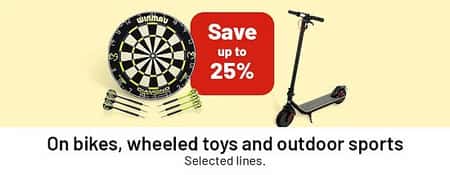 Save up to 25% off on Bikes, Wheeled Toys and Outdoor Sports