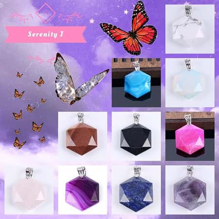 Faceted Hexagonal Natural Gem Stone Pendant - 13 Colours £15.95