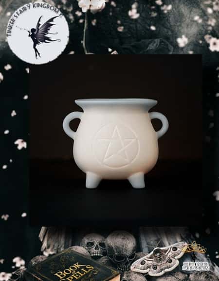 WHITE PENTAGRAM CAULDRON OIL BURNER £8.99