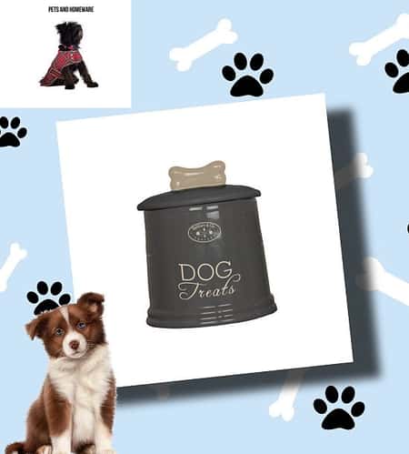 Ceramic Dog Treat Jar, Dishwasher Safe, Storage Container, Grey - 16x16x20cm £19.92