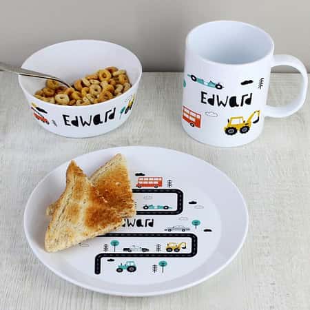 £27.99 - Free UK Delivery - Little Car Plastic Childs Breakfast Set Personalised