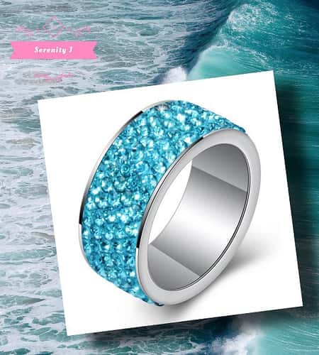 Stainless Steel 5 Row Crystal Ring - Aqua £16.95