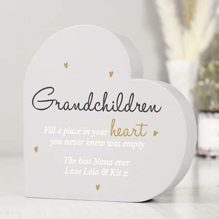 Grandchildren Free Standing Heart Ornament Personalised
