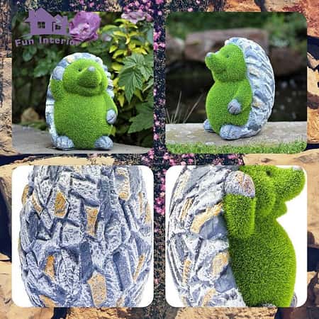 FLOCKED GRASS STONE EFFECT HEDGEHOG GARDEN ORNAMENT £31.99