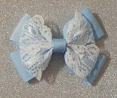 Baby Girls Childs Blue Topaz And Lace Hairbow or Headband
