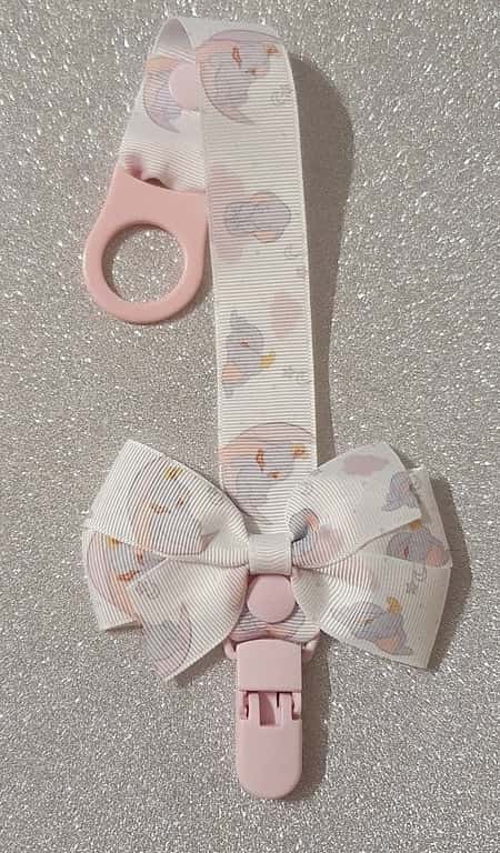 Baby Girls Dumbo Bow Dummyclip Pacifier Strap with Mam Adapter