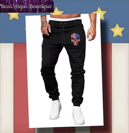 Black American Flag Skull Print Drawstring Men's Sweatpants £31.99