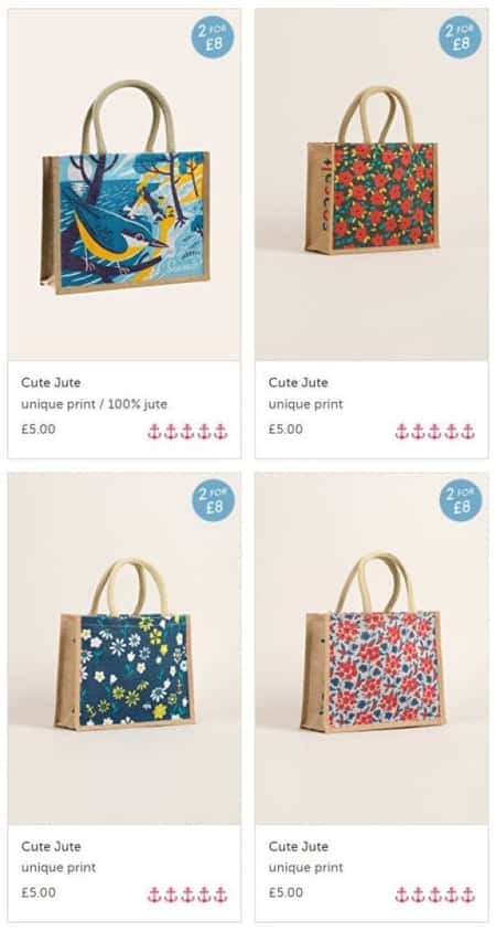 2 for £8 on our famous Cute Jutes, with unique Seasalt designs