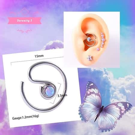 Opal38 Ear Tragus Helix Cartilage Surgical Steel Piercing round 15mm £9.95