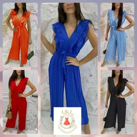 Women's Pleated Frill Ruffle Tie Waist Jumpsuit £35.00