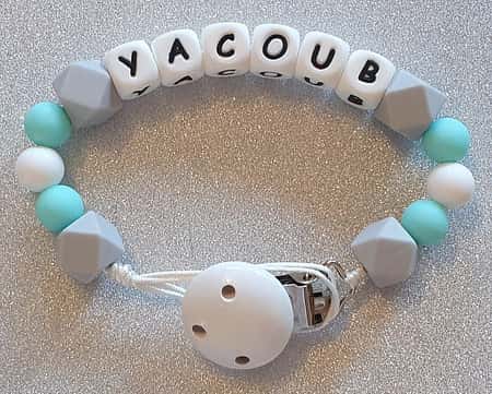 Turquoise White and Grey Name Personalised Silicone Dummyclip