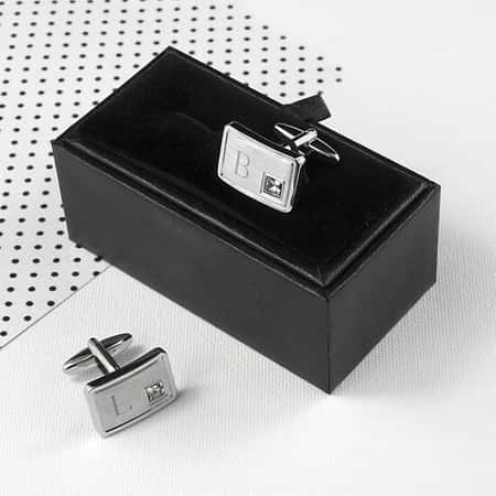 Brushed Silver Cufflinks With Crystal - Personalised