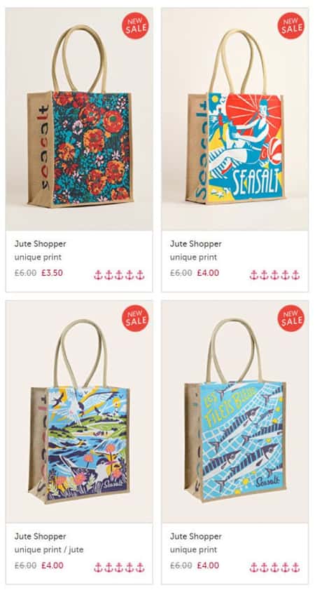 2 for £8 on our famous Jute Shoppers, with unique Seasalt designs