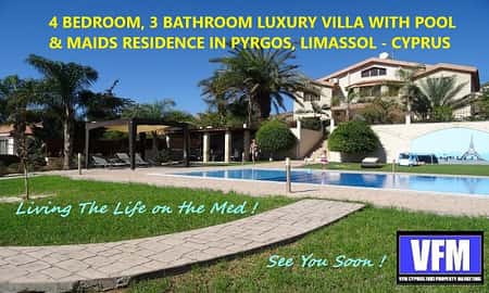 4 BEDROOM 3 BATHROOM DETACHED VILLA WITH POOL IN PYRGOS, LIMASSOL, CYPRUS - 1,500,000/£1,325,000 EUR