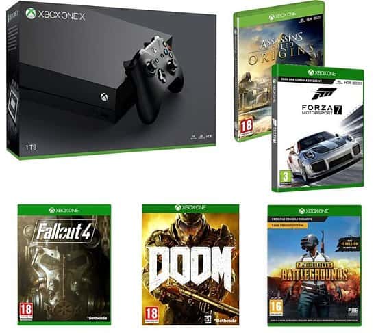 Save £60.95 on this MICROSOFT Xbox One X & Games Bundle