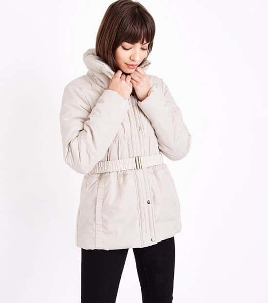 SALE - Cream High Neck Belted Puffer Jacket: Save £31.99!