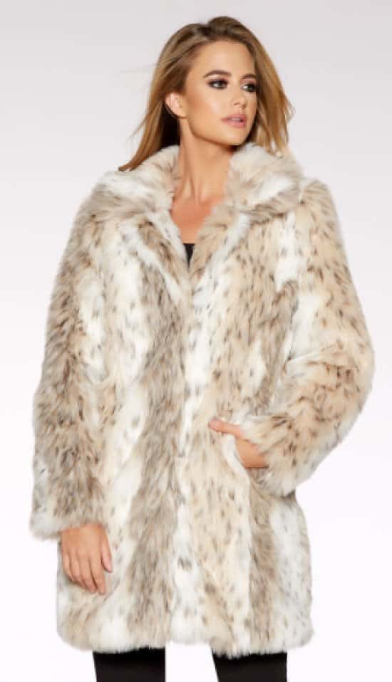 Beige And Grey Leopard Print Faux Fur Jacket - SAVE OVER 40%