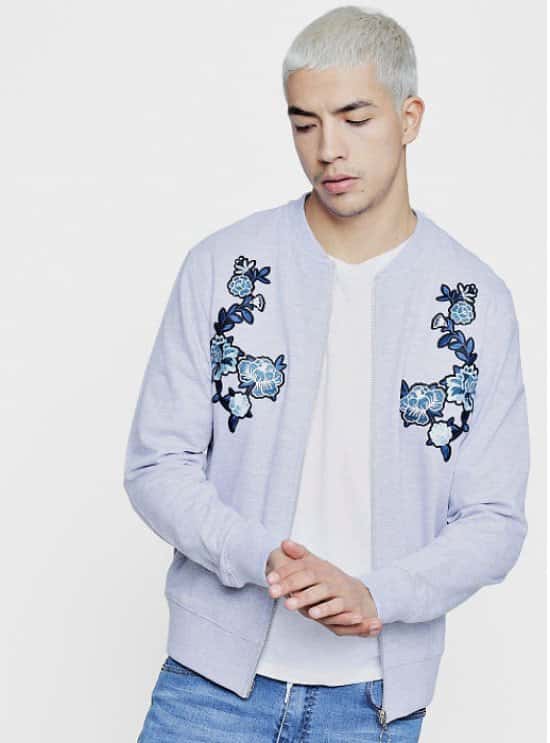 Slim Fit Twin Rose Embroidered Bomber - ONLY Y£8!