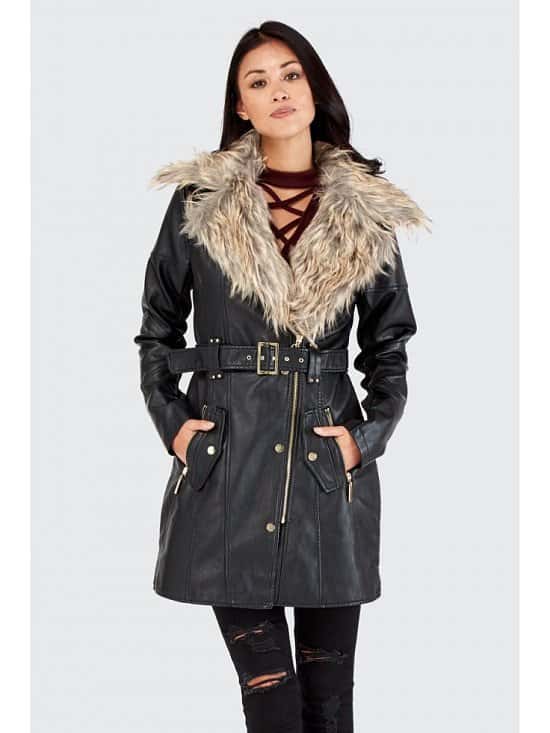 SAVE £20 on this Top Fur Collar PU Trench Coat
