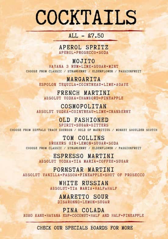 All Cocktails tonight £7.50 - Including our very own 'Tom Collins'!