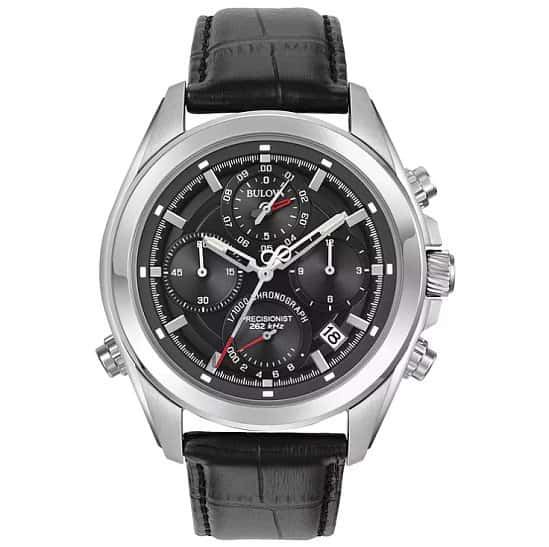 Bulova Precisionist Men's Black Leather Strap Watch - SAVE 50%!