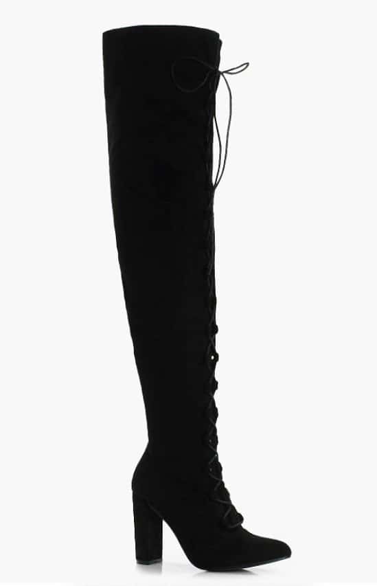 Lace Up Front Round Toe Over Knee Boots - SAVE 31%