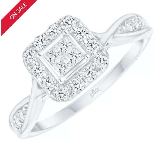 50% OFF this 9ct White Gold 2/5ct Diamond Princessa Ring!