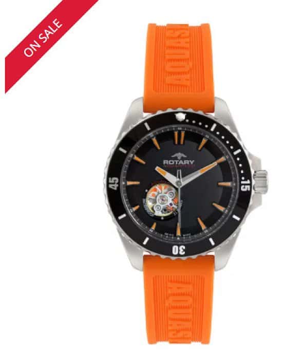 SAVE 50% on this Rotary Aquacore Men's Orange Rubber Strap Watch!