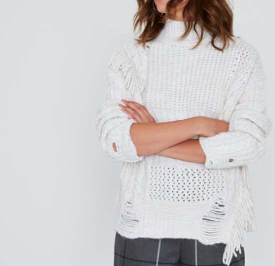 SALE - Cream Mixed Stitch Fringe Cable Knit Jumper - NOW £15!