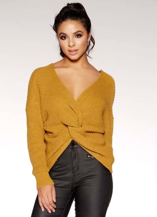 Mustard Knitted Knot Front Long Sleeve Jumper - SAVE £10!