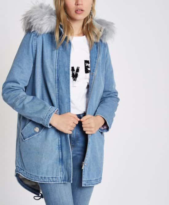 SAVE £35 on this Denim Parka Coat with Faux Fur Lined Hood!